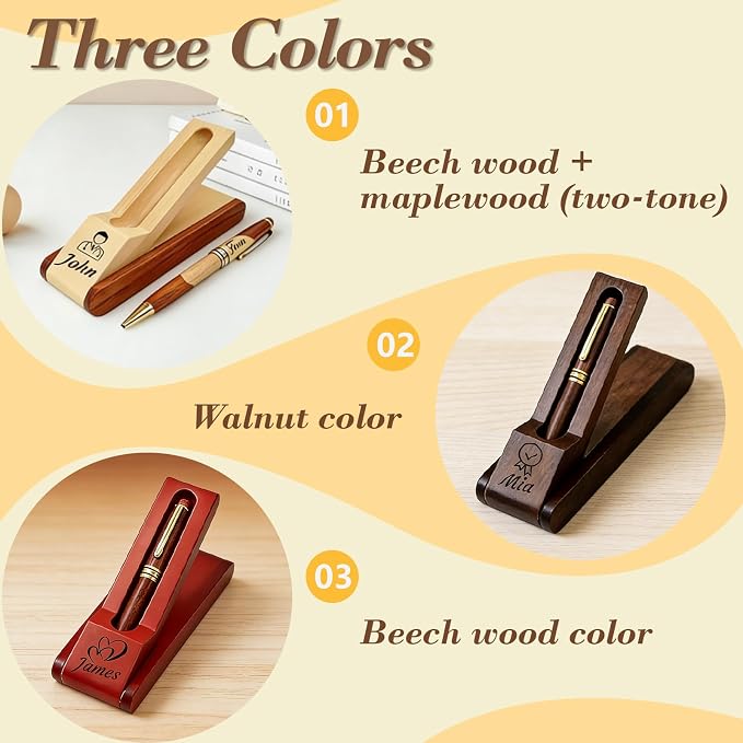 ZFN Custom Wooden Ballpoint Pen Set—personalized engraving names text logos for men mentors friends lawyers doctors teachers students (Walnut color)