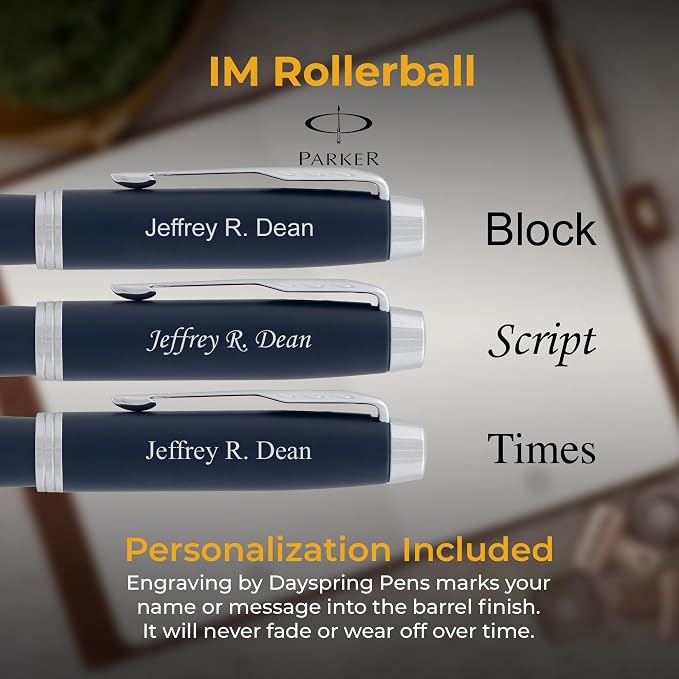 Parker IM Rollerball Pen, Matte Blue with Chrome Trim, Personalized Laser Engraving, Black Ink, Official Parker Gift Box, Graduation and Retirement Gift