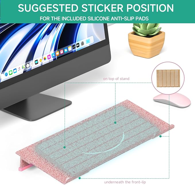 Ergonomic Computer Keyboard Stand - Adjustable Keyboard Riser Tilt Glitter Rose Gold Acrylic Keyboard Tray Non-Slip Elevated Typing Key Board Holder Lift for Home Office Desk Accessories