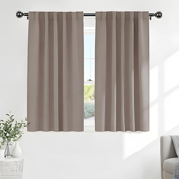 PONY DANCE Blackout Curtains Thermal Insulated Window Treatment Panels Room Darkening Blackout Drapes for Living Room Back Tab/Rod Pocket Bedroom Draperies, 52 x 54 Inch, Light Taupe, 2 Panels