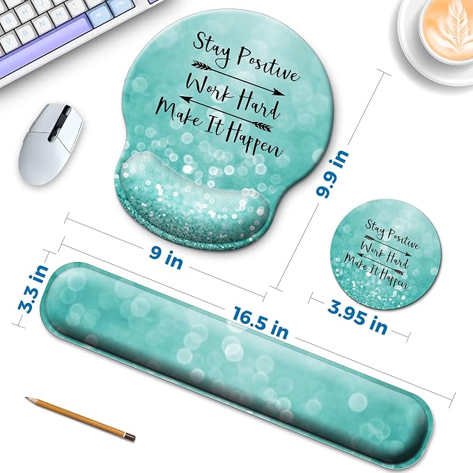Mouse Pad and Keyboard Wrist Rest Support, with Non-Slip PU Base,Gel Mouse Pad with Coaster,Pain Relief for Gaming, Computer,Office -Pink Bowtie