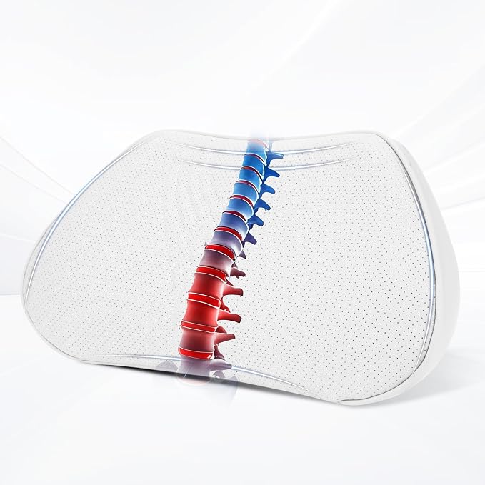 Lumbar Support Pillow for Car Seat, Office Chair, Off-White, 1PC | Leather Lumbar Pillow Memory Foam Lower Back Cushion for Back Pain Relief Improve Posture, Ergonomic Back Rest Gaming Chair