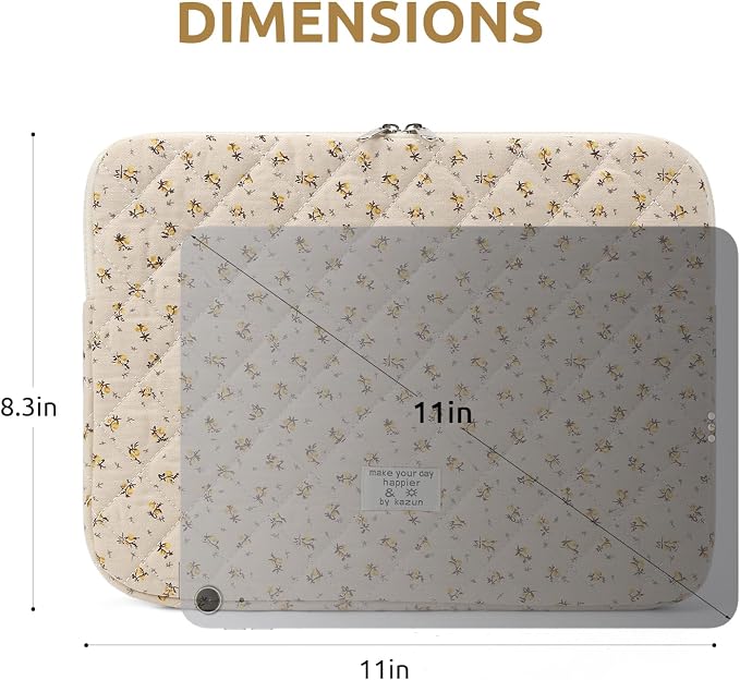 Puffy Laptop Sleeve 13-15.6 Inch Cute Quilted Laptop Protective Case Padded Floral Computer Sleeve for MacBook (A-Yellow, 11 Inch)