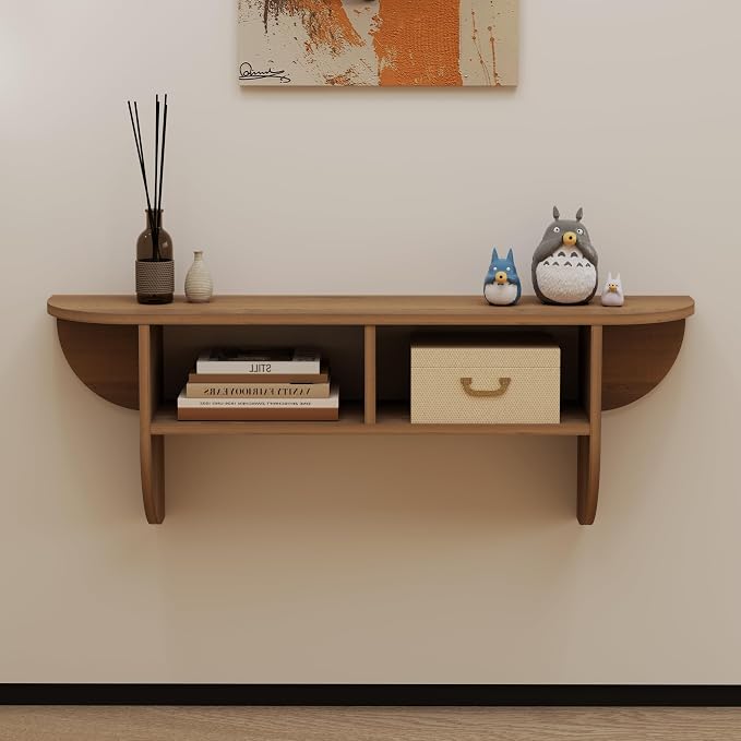 Floating Solid Wood Console Table, 47'' Wall Mounted Narrow Entryway Tables with Storage Shelf, Modern Couch Table Small Entry Way for Entryway, Front Hall, Hallway (Walnut, 47.24IN)