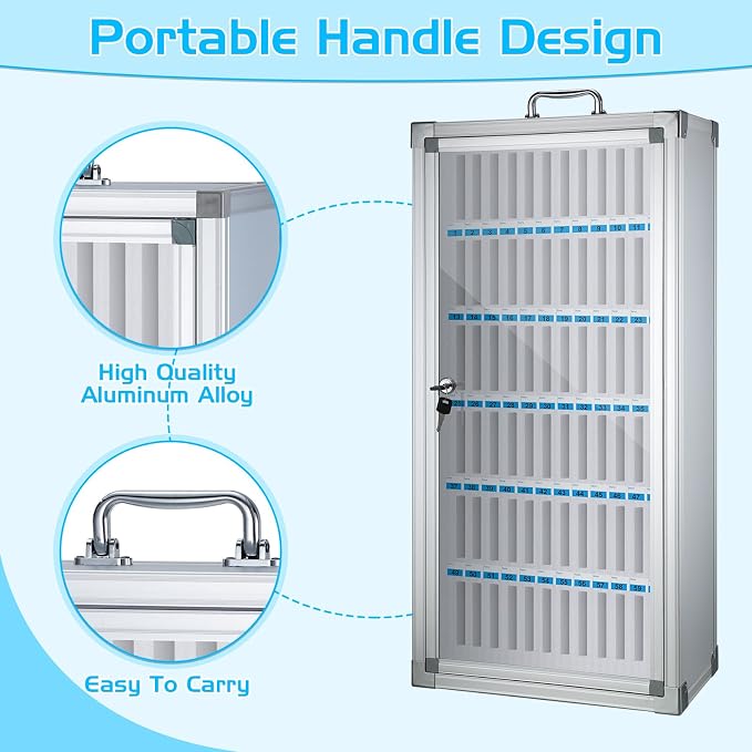 Amylove Cell Phone Locker Cabinet Aluminum Alloy Pocket Chart Storage Locker Box Cabinet Wall-Mounted Cell Phones Storage Box with Handle for Office Classroom Gym(White,72 Slots)