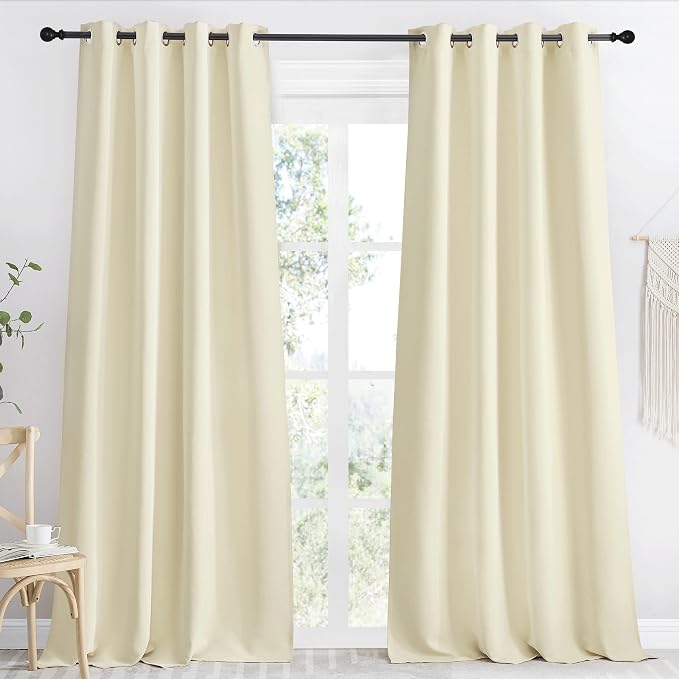 NICETOWN Beige Blackout Curtain 118 inch Long, W55 x L118, 1 Panel, Thermal Insulated Window Treatment with Grommet Room Darkening Thermal Insulated Panel for Bedroom/Living Room