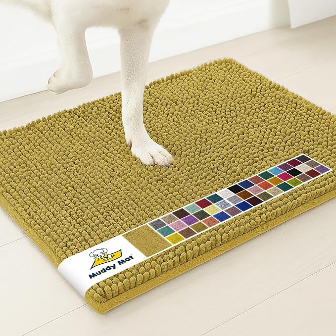 Muddy Mat® | Super Absorbent Door Mat Indoor, Microfiber Quick Dry Chenille Entryway Rug, Non-Slip Front Door Mat, Indoor Mats for Entryway, Machine Washable Pet Rug, Mustard 19" x 30"