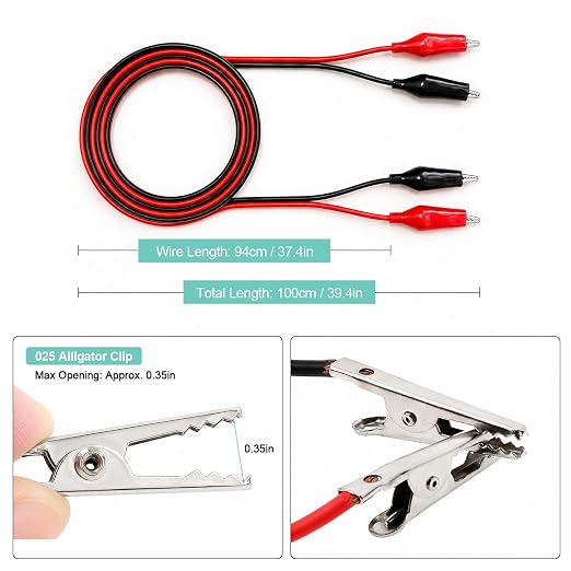 3 Pairs Alligator Clips with Wires | Red Black Bonded Parallel Test Leads, Joined Side-by-Side 100cm/39.4in Copper Cable for Breadboard & DIY Projects