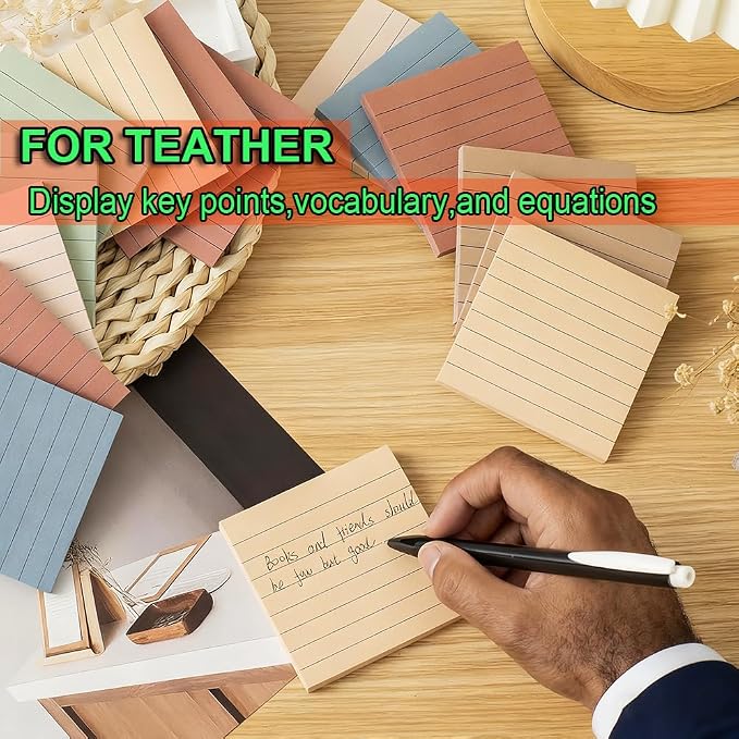 (72 Pack) Lined Sticky Notes 3x3 in,Notepads with Lines,Ruled Stickies Super Sticking Power,Office School Memo Note Pads Vintage Colors,Post on Windows Doors,Recyclable,Easy to Write on