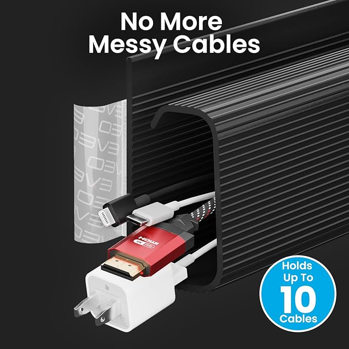 EVEO Cable Management Under Desk Kit (12 Units)- Under Desk Cable Management Cord Cover, Cable Hider Cord Management Under Desk Cable Organizer Cord Organizer Tray - 96''J Channel 12X16 - White