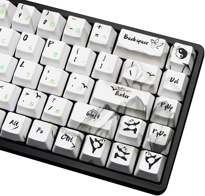 MOLGRIA Keycaps 68 Set Ink Panda for 68 Keys Keyboard, Custom PBT OEM Profile Key Caps with Japanese Font for Cherry MX Khail Switches Gaming Keyboard