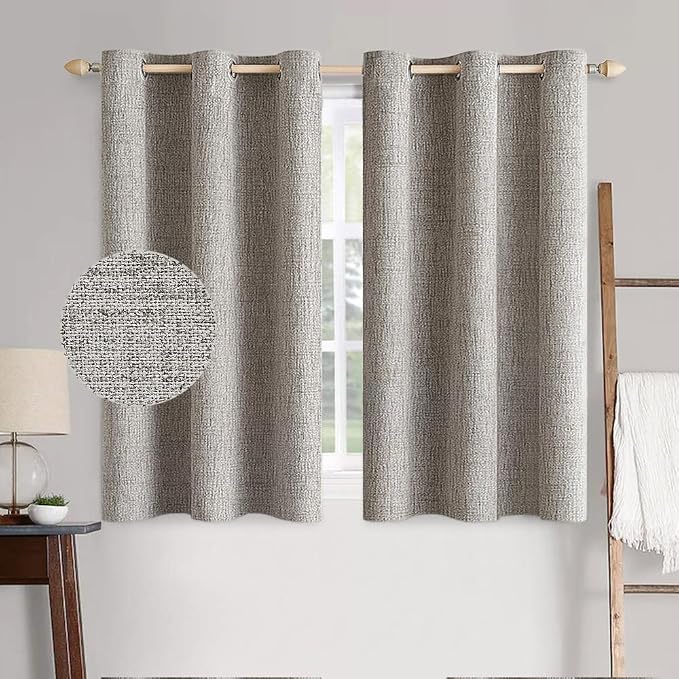 MIULEE 100% Blackout Linen Textured Curtains for Bedroom Solid Thermal Insulated Warm Taupe Grommet Room Darkening Curtains & Drapes Luxury Decor for Living Room 42 x 63 Inch (2 Panels)