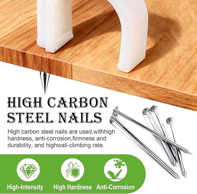 mxuteuk 630PCS Cable Clips with Steel Nails,4/5/6/8/10mm Round and 5/6mm Square White Cable Wire Clips,Wall Clips for Cords,Cable Cord Clips for RG6 RG59 CAT6 RJ45