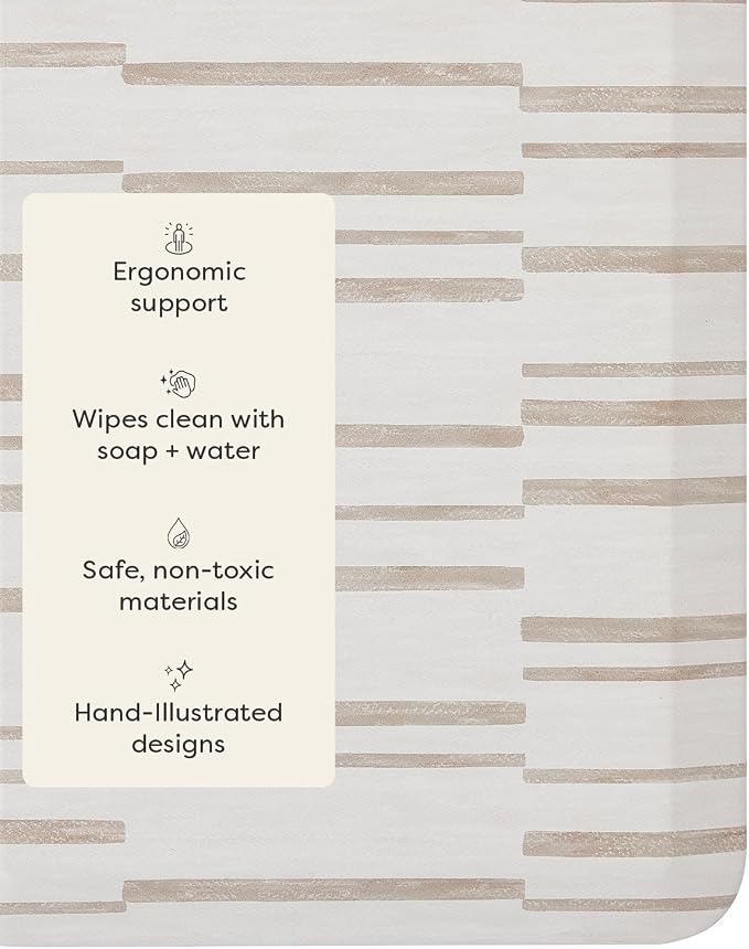 House of Noa Nama Standing Mat – Anti-Fatigue Kitchen Mats for Floor, Cushioned & Non-Slip Comfort Mat for Standing, Thick Foam Anti-Fatigue Mat for Kitchen & Workspaces, Nara Stripe Natural 22" x 72"
