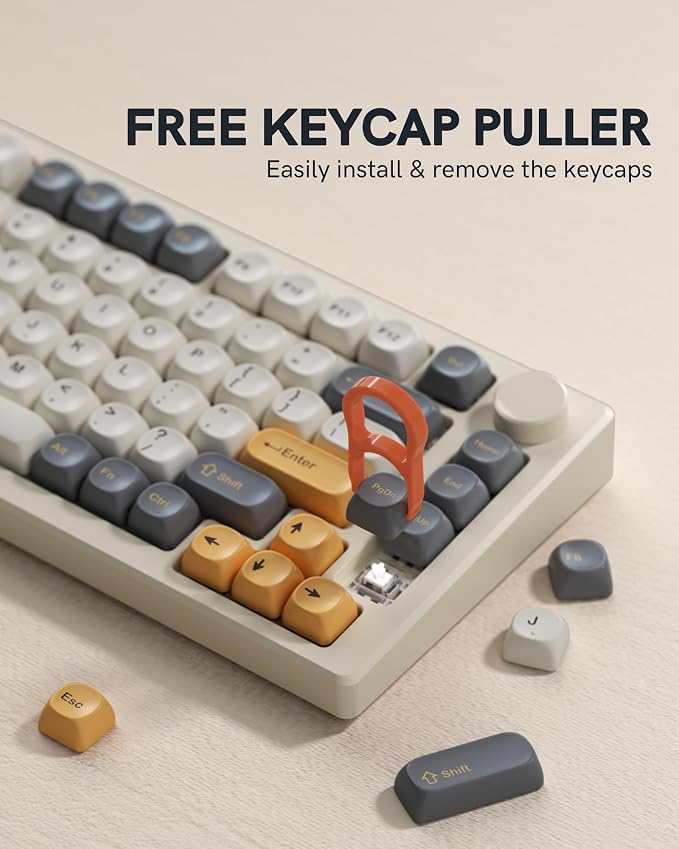 Keymatic 137 Double Shot PBT Keycaps Set MOA Custom Retro keycaps for 61/64/68/84/87/100/104/108 Retro Gaming Mechanical Keyboard Gray Gold(Only Keycap Set)