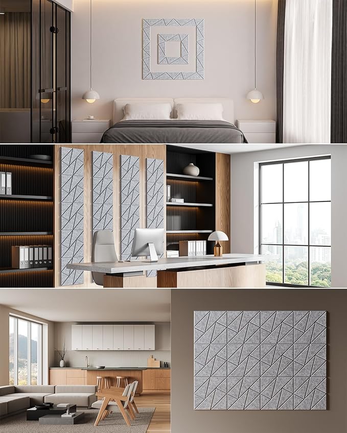 12-Pack Acoustic Panels,12"x12"x0.4" Soundproof Wall Panels, Peel & Stick Sound Proof Foam Panels for Walls, Geometric Noise Reduction Panels for Home Office,Studio (Sliver Gray)