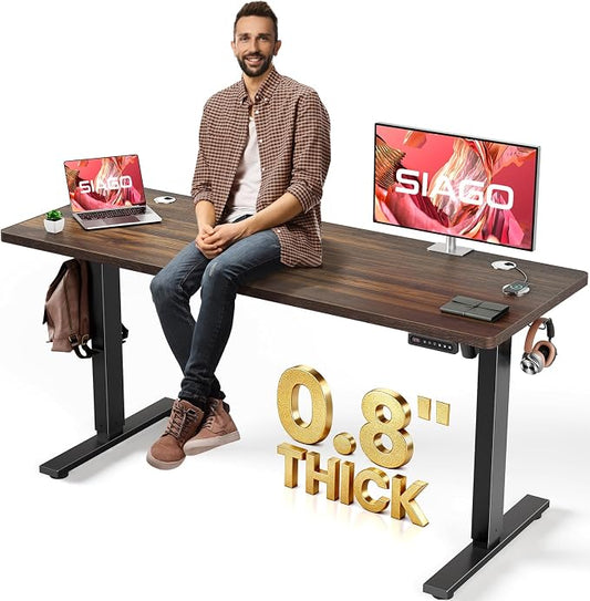 SIAGO 63 x 24 Inch Electric Standing Desk, 0.8 Inch Thick Tabletop | Smooth Height Adjustment, 200lbs Stability, 3 Memory Presets, Cable Management, Pre-Labeled Easy Assembly