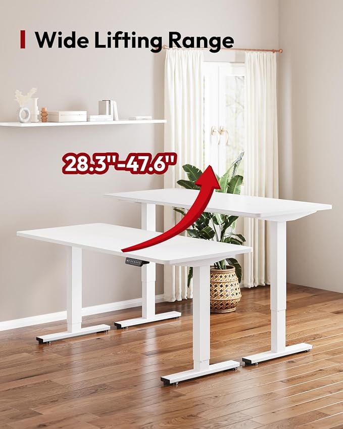 SANODESK Dual Motor Electric Standing Desk 79 x 32 Inches, Height Adjustable Sit Stand Desk with Large Splice Board for Home Office, Computer Workstation, Study & Gaming, White Frame/White Top