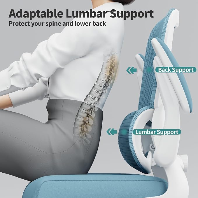 TRALT Office Chair - Ergonomic Desk Chair with Adjustable Lumbar Support, Mesh Computer Chair, Executive Chairs for Home Office Comfortable Lumbar Support,Sky Blue