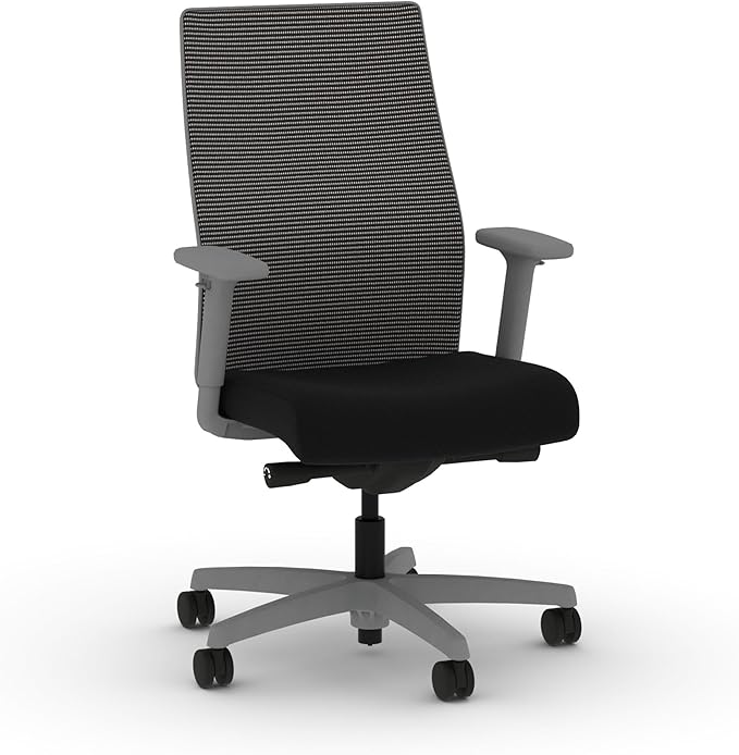 HON Ignition 2.0 Mid‑Back Ergonomic Office Chair, Mesh Task Seating with Lumbar Support, Advanced Synchro‑Tilt, Height and Width Adjustable Arms, Titanium Frame, Black