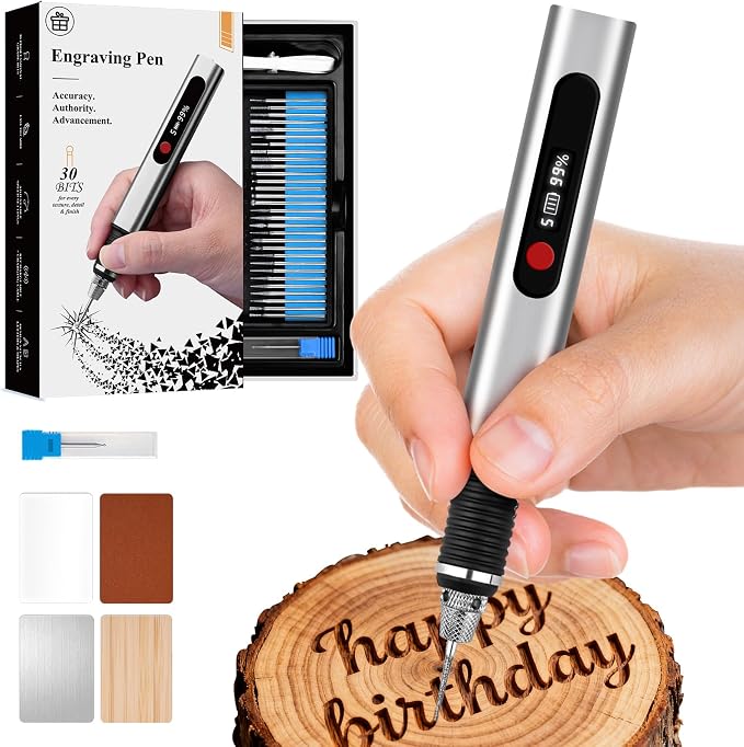 Cordless Engraving Pen for Metal Wood Glass Plastic, Engraving Tool 44Kits, 5 Speeds Up to 30000RPM, 500mAh USB Rechargeable Engraver Kit Craft Gifts for Teens Adults Beginner with Guide Book (Metal)