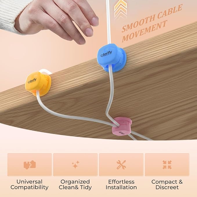 12 Pack Rotatable Spring Cable Clips, Adhesive Cord Holders for Desk | Nightstand, Laptop, Phone Charging Clips & Car Cable Organizer for Home & Office (Multicolour)