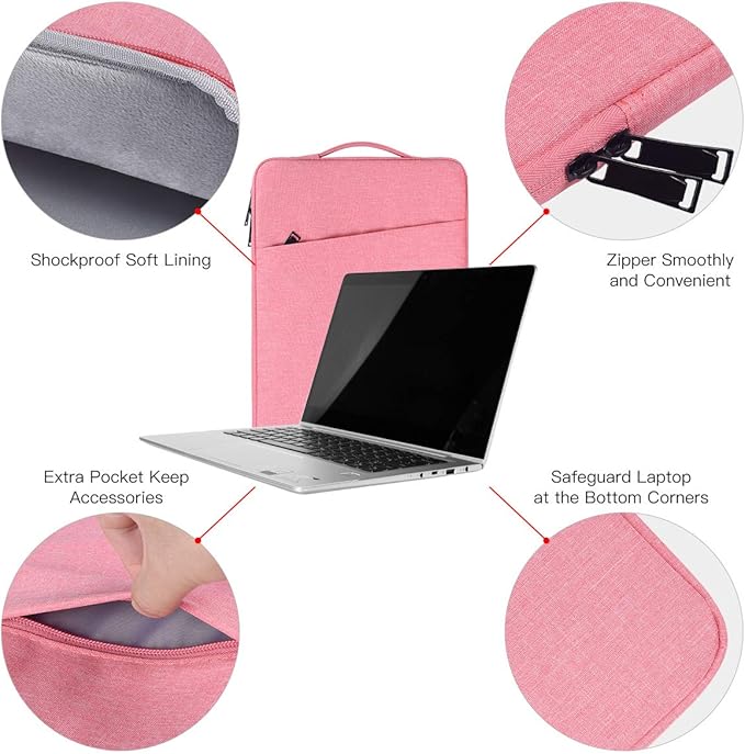 Laptop Case 13.3 inch, 13 inch Laptop Sleeve Compatible with HP Acer ASUS, Dell Latitude, Waterproof Carrying Case with Pockets&Handle, Pink