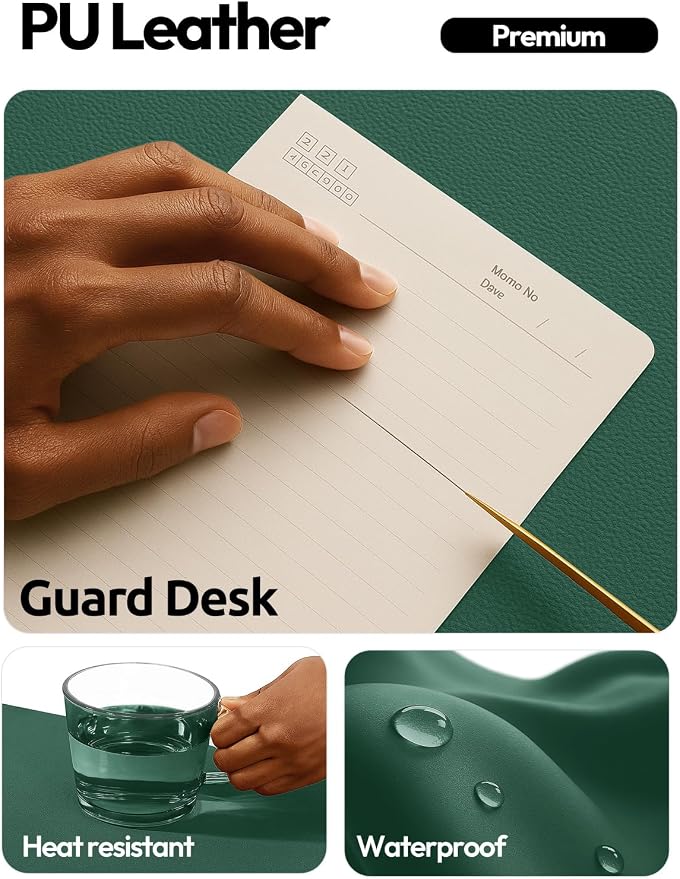 YSAGi Leather Desk Pad Protector, Office Desk Mat, Large Mouse Pad, Non-Slip PU Leather Desk Blotter, Laptop Desk Pad, Waterproof Desk Writing Pad for Office and Home (Seafoam Green, 23.6" x 13.8")
