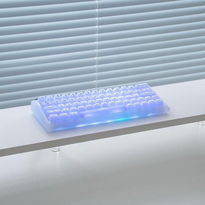 Crystal Transparent White Jelly Keycaps, 115 Keys MDA Profile 60 65 75 100 Percent Set for Cherry MX Mechanical Gaming Keyboards, RGB Compatible Premium PC Clear Keycaps
