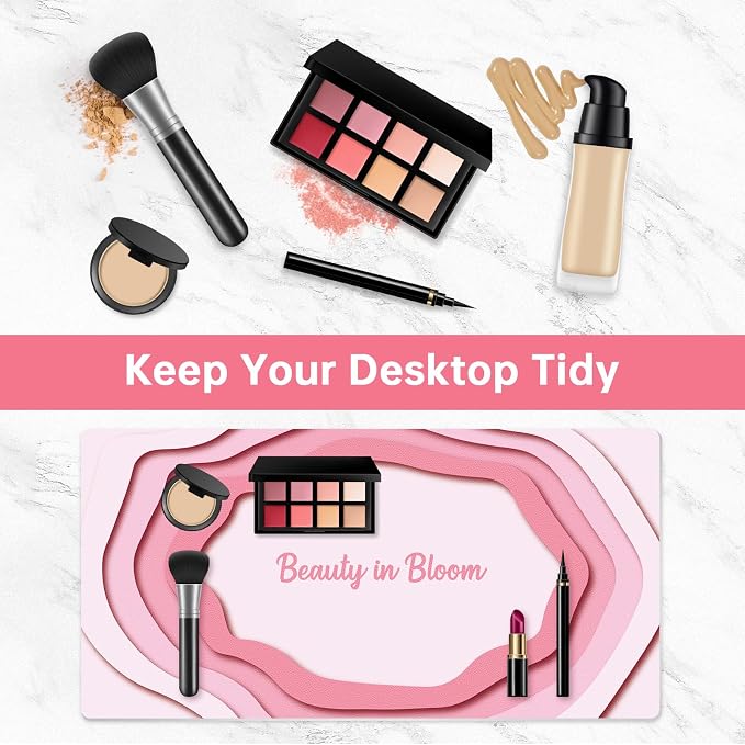 Dual-Sided Waterproof Synthetic Leather Makeup Mat for Desk, Makeup Station, Crafts, Multi-Use Scratch & Stain Resistant Surface Protector Pad for Vanity, Desktop, Craft Table (Simple)