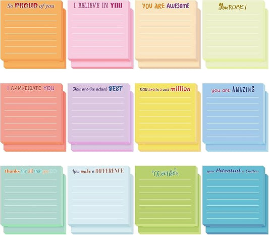 Yinder 24 Pcs Inspirational Sticky Notes Thank You Gift Motivational Sticky Note Pad Employee Appreciation Gift Bulk for Staff Coworker Teacher Nurse Office Groups 3 x 3'' (Thankful,Light Color)