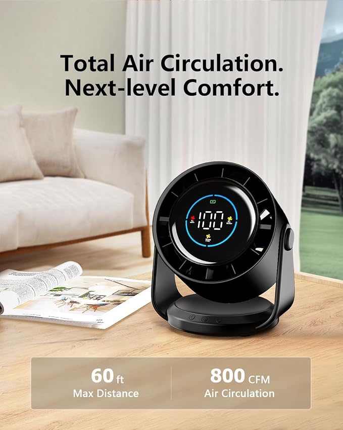 Desk Fans, Portable Turbo Fan Ultra Quiet Table Fan Digital Display Rechargeable USB 105°Tilt 100 Speeds Wall-Mounted Design Portable Fans for Home Office Kitchen Travel Camping