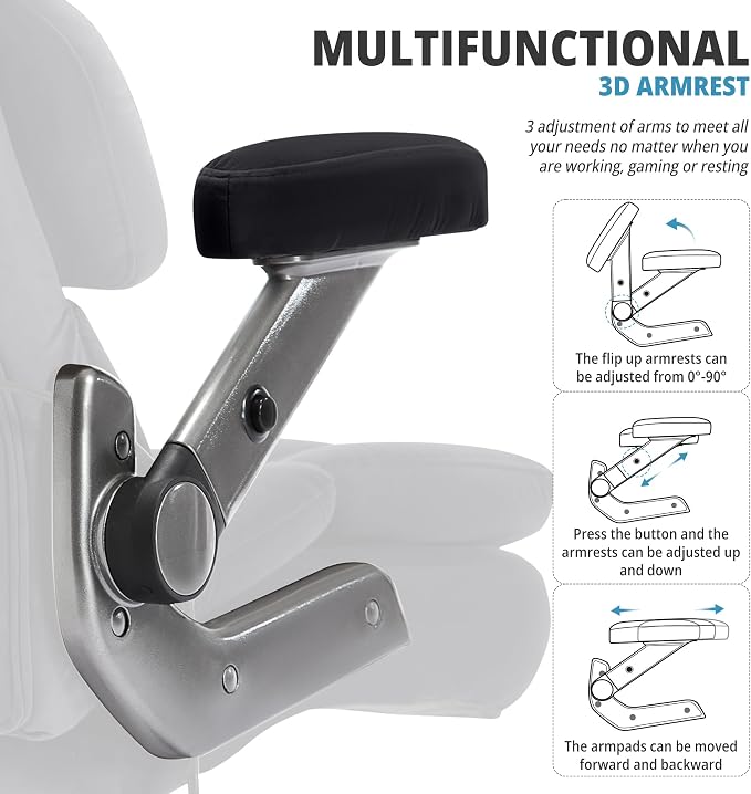 VUZI 700lbs Big and Tall Office Chair, Large Executive Wide Desk Chair | Adjustable Lumbar Support for Back Pain, Plus Size Wheels, 3D Flip Arms, Heavy Duty Metal Base, Wide Seat Computer Chair