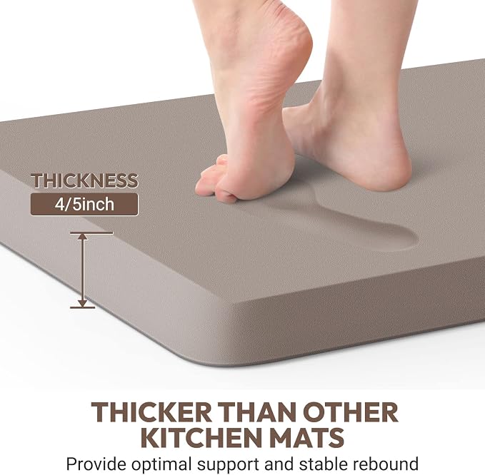 4/5 Inch Thick Kitchen Mat - Cushioned Anti Fatigue Mats for Kitchen Floor - Easy to Clean, Waterproof, Non-Slip Kitchen Rug for Sink, Office, Kitchen (22''x36'' Khaki)