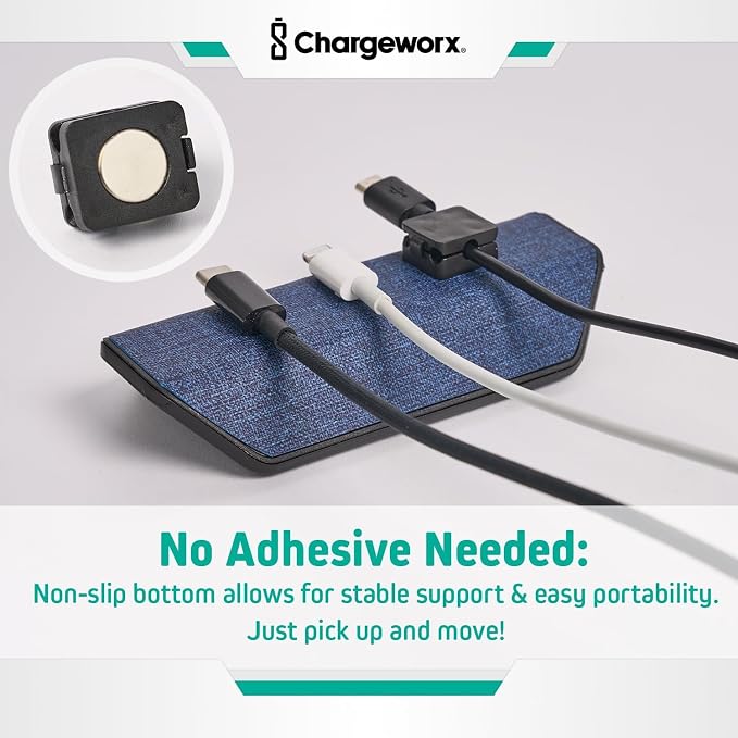 CHARGEWORX Magnetic Cable Organizer – 4 Pack - Weighted Non-Adhesive Cord Holder with 3 Magnetic Clips for USB-C, Lightning & MagSafe Cables – Desk, Office & Nightstand Cable Management