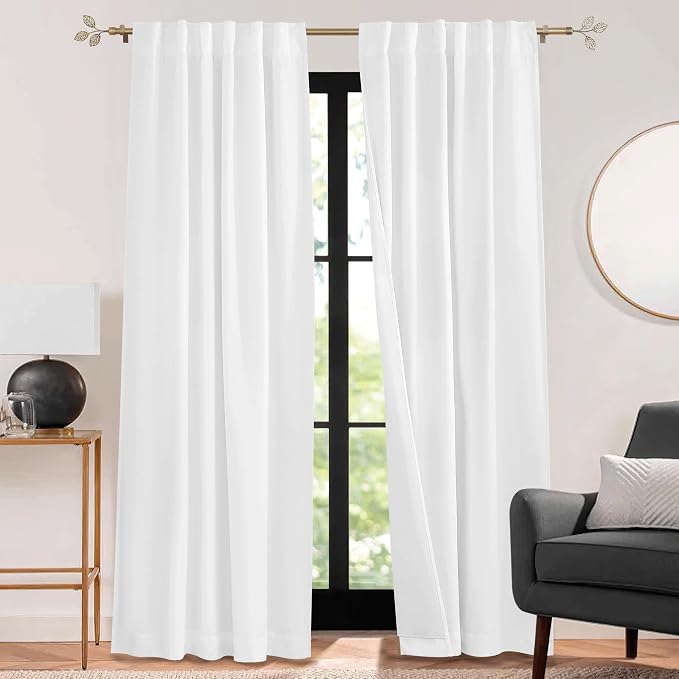 RYB HOME 3 in 1 Soundproof - Blackout - Insulation Linen Curtains, Noise Reduce Energy Saving Curtains for Bedroom Living Room Dorm Divider Studio Home Office, Grey, W52 x L90 in, 2 Panels