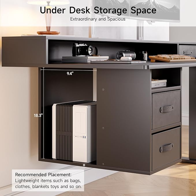 ONBRILL Standing Desk with Drawers, 55x24 Inch Electric Stand Up Desk with 3 Drawers and Open Storage Shelf, Adjustable Height 28-46 Inches for Home and Computer Workstation, Black