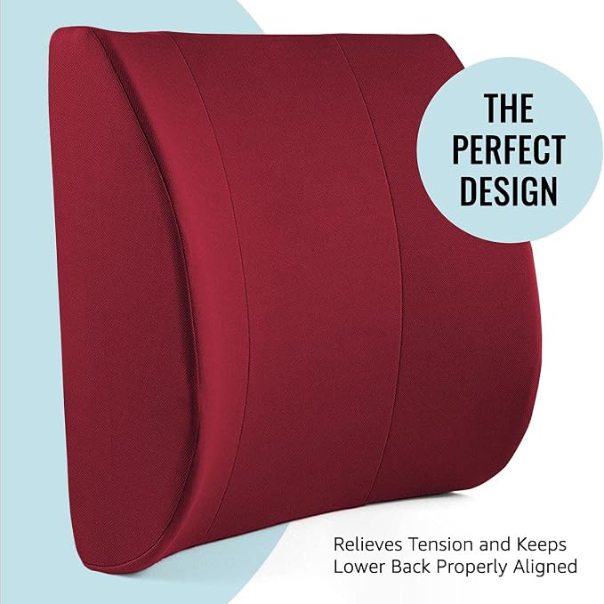 DMI Memory Foam Lumbar Pillow Support Pillow Back Support Chair Cushion with Strap for Better Posture and Easing Back Pain, Black