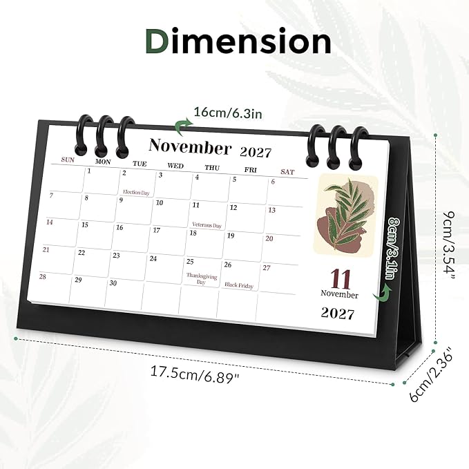 KONVINIT Small Desk Calendar 2026-2027, 6.3" x 3.1", 2026 Desk Calendar - Runs From January 2026 Until December 2027, 24 Months Mini Desktop Calendar for School, Home and Office Supplies