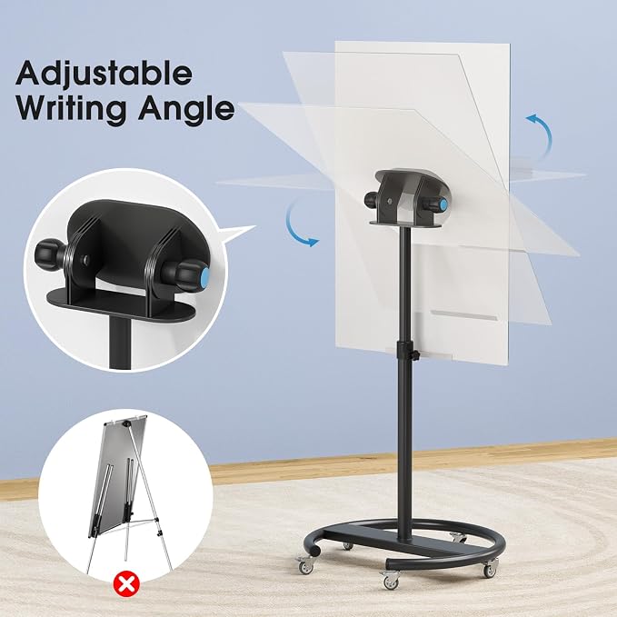 MaxGear Glass Mobile Whiteboard– 40'' x 28'' Magnetic Dry Erase Board Stand | Whiteboard with Stand & Wheels, Portable Dry Erase Easel for Office, Classroom & Home, Includes 4 Markers, 6 Magnets & Eraser