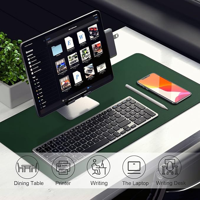 Leather Desk Pad Protector, 47.2'' x 23.6'', Suede Base Desk Blotter, Non-Slip Office Mat, Waterproof Writing Pad for Office and Home - Blackish Green