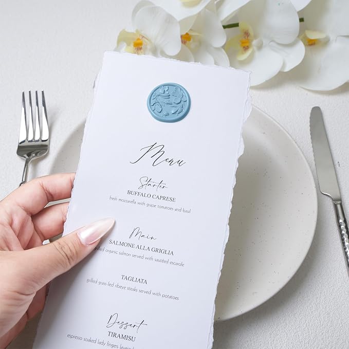 UNIQOOO Wax Seal Stickers - 3D Magnolia Wedding Invitation Envelope Botanical Seal Stickers, 50 Pcs Self- Adhesive Dusty Blue Stickers, Perfect for Invitation, Christmas, Gift Wrapping, Party