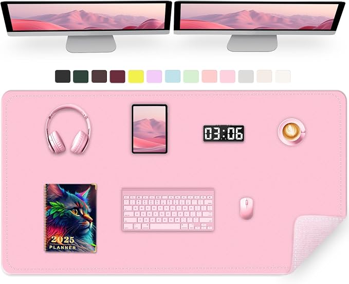 Large Desk Pad, 47.2" x 17" PU Leather Desk Mat for Desktop, Non-Slip Office Desk Mat for Desk, Desk Blotter Pad, Waterproof Computer Pad for Desk, Keyboard Mats for Home & Office (Fairy Tale Pink)