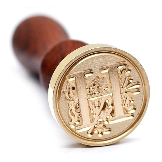 Medieval Initial Alphabet Wax Seal Stamp, Brass Head Wooden Handle, for Thanksgiving Card/Envelope/Gift Wrap/Wedding Engagement Party Invitation - Letter H
