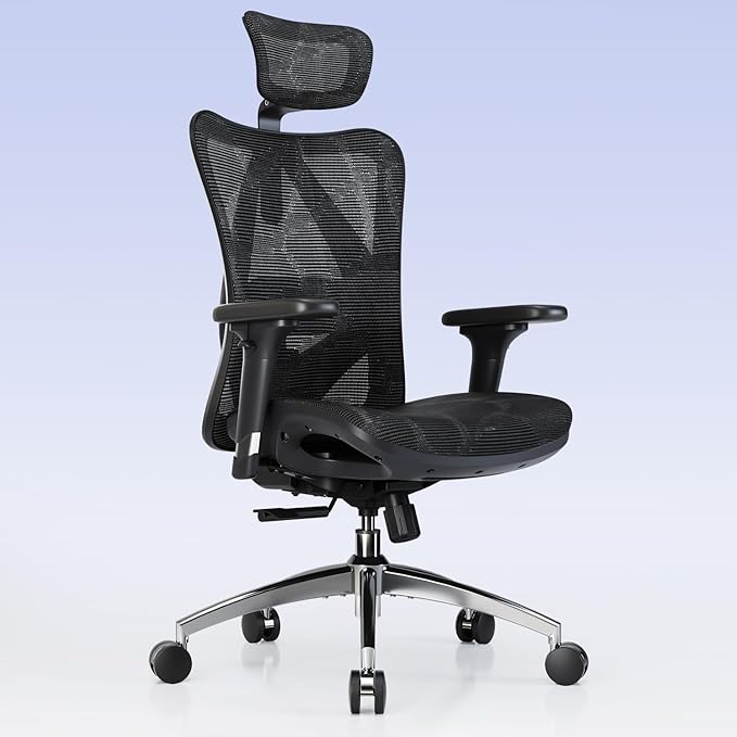 SIHOO M57 Ergonomic Mesh Office Chair, High Back Home Desk Chair with 3D Armrests, Lumbar Support and Adjustable Headrest, Comfortable Computer Chair, Big & Tall Office Chair Hold 330 LBS-Ebony