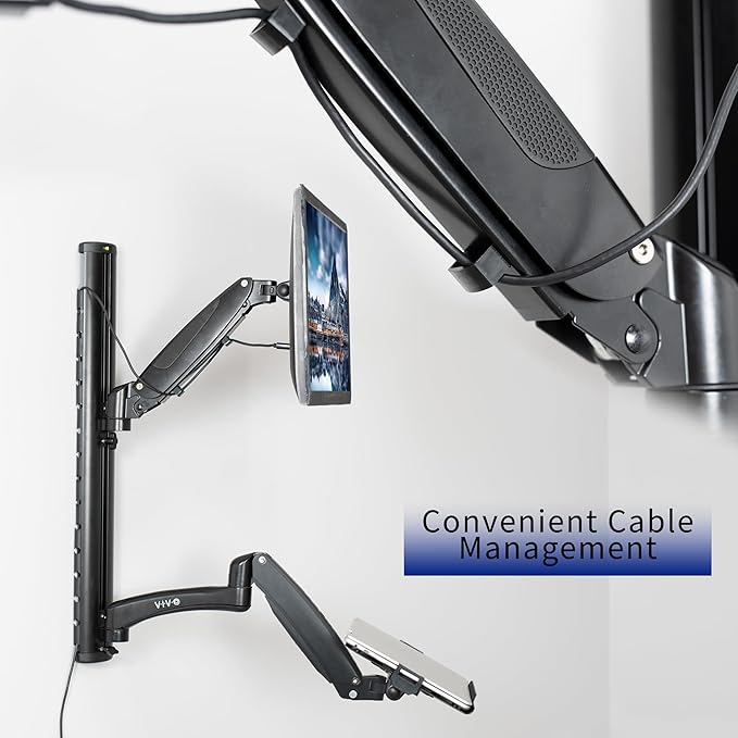 VIVO Sit-Stand Wall Mount Counterbalance Height Adjustable Monitor and Laptop Workstation for Screens up to 27 inches, STAND-SIT1L
