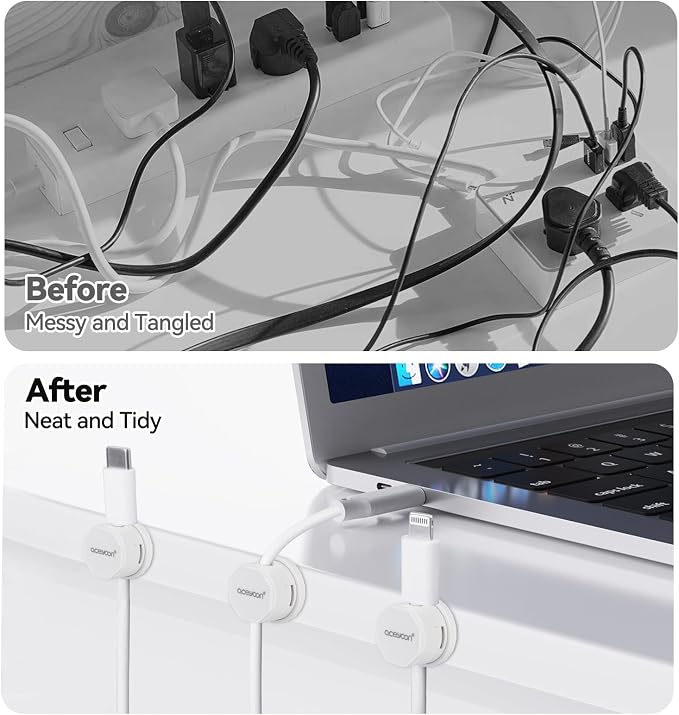aceyoon 12 pack Cable Organizer Clips Magnetic Self-adhesive Cable Management Holder Easy Open Cord Holders for Nightstand, Office, Desk, Desk Organizers and Accessories