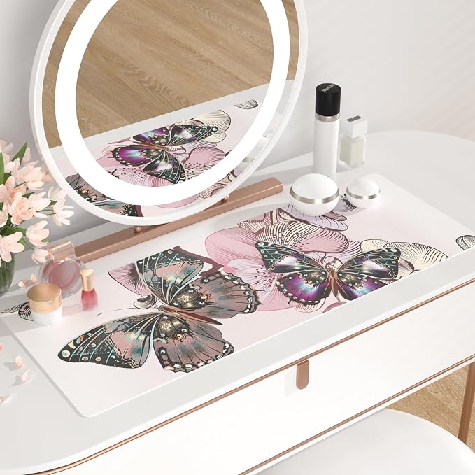QiyI Large Mouse Pad, PU Leather Desk Blotter Protector, Waterproof Computer Desk Mat, Butterflies Keyboard Mouse Pads, Non Slip Base Home & Office Accessories, Extended Large Size 31.5" x 11.8"