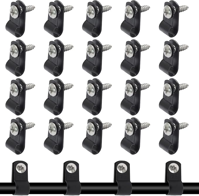 50 Pcs 1/4 Inch Black Nylon Cable Clip Wire Clamp | R-type, 6.4mm, Screw Mounting, Stainless Steel Screws Included, Wire Management