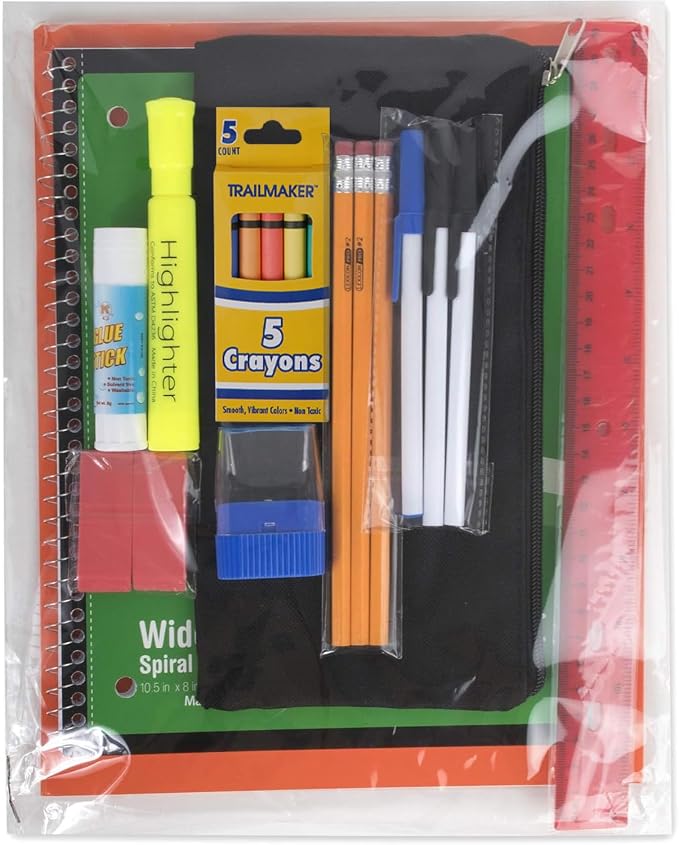 Trailmaker 24 Pack Bulk School Supply Kits | 20 Piece Back to School Supply Set for Elementary & Middle School | Notebooks, Crayons, Pencils & Essentials | For school drives, classrooms, nonprofits & student donations